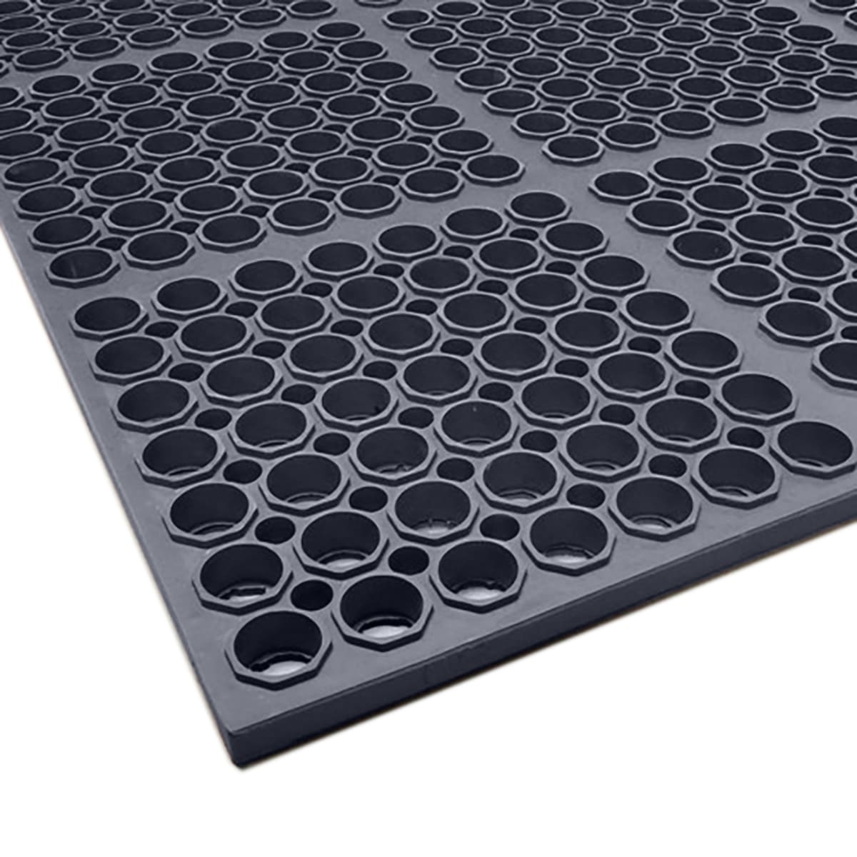Cactus Mat 3525-C1 VIP Tuffdek black rubber anti-fatigue floor mat showing circular drainage holes pattern