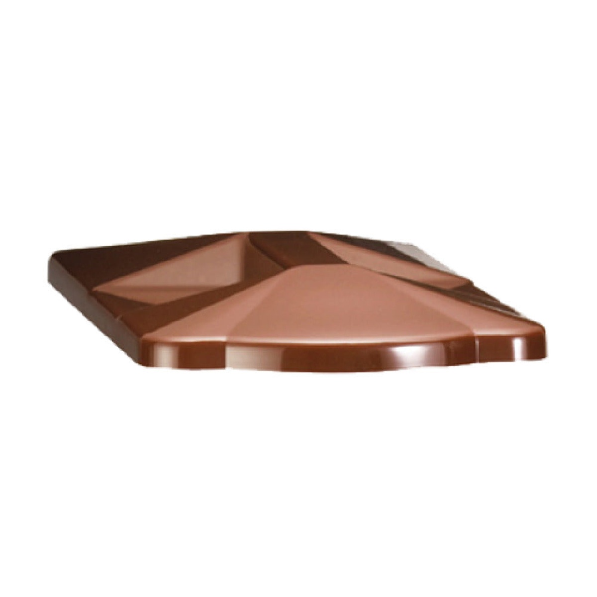 TableCraft 354C brown polypropylene replacement cover for Slimline beverage dispensers, angled view showing sculptured top surface