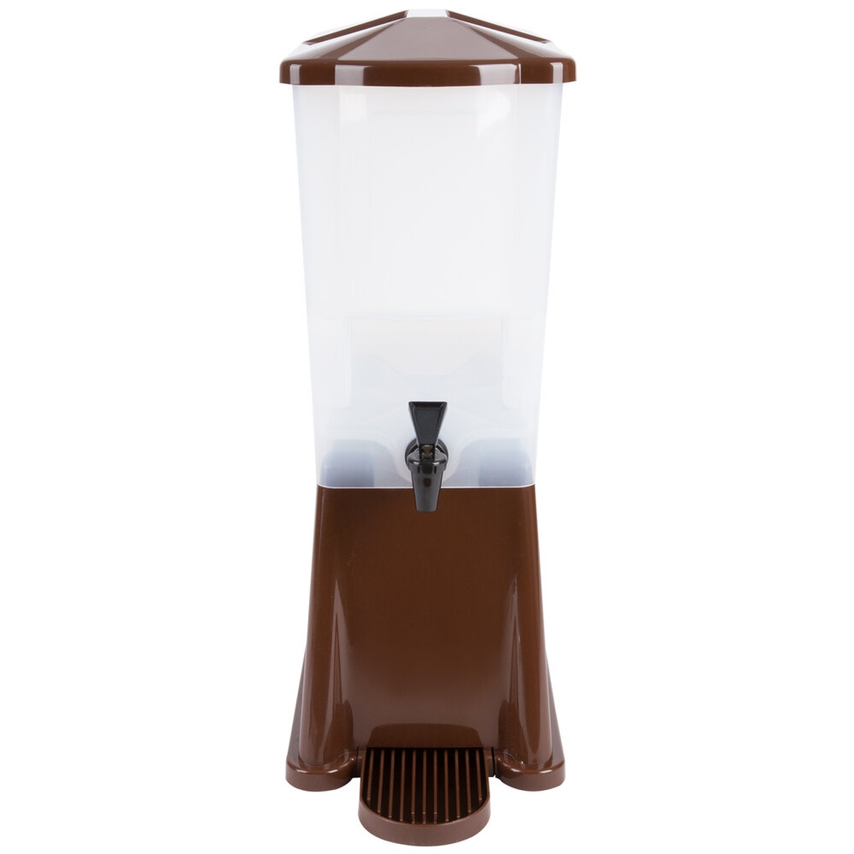 TableCraft 354DP slimline 3-gallon brown beverage dispenser with translucent reservoir, brown lid, brown base, and black Tomlinson faucet