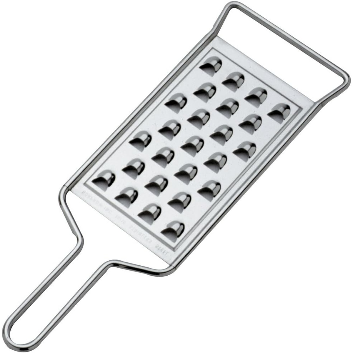 Norpro 355 stainless steel potato grater, angled view showing coarse grating surface and dual wire handles