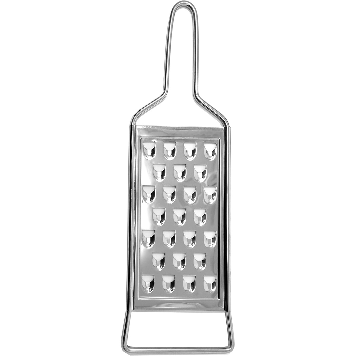 Norpro 355 stainless steel potato grater, front view showing flat base handle and loop hanging handle