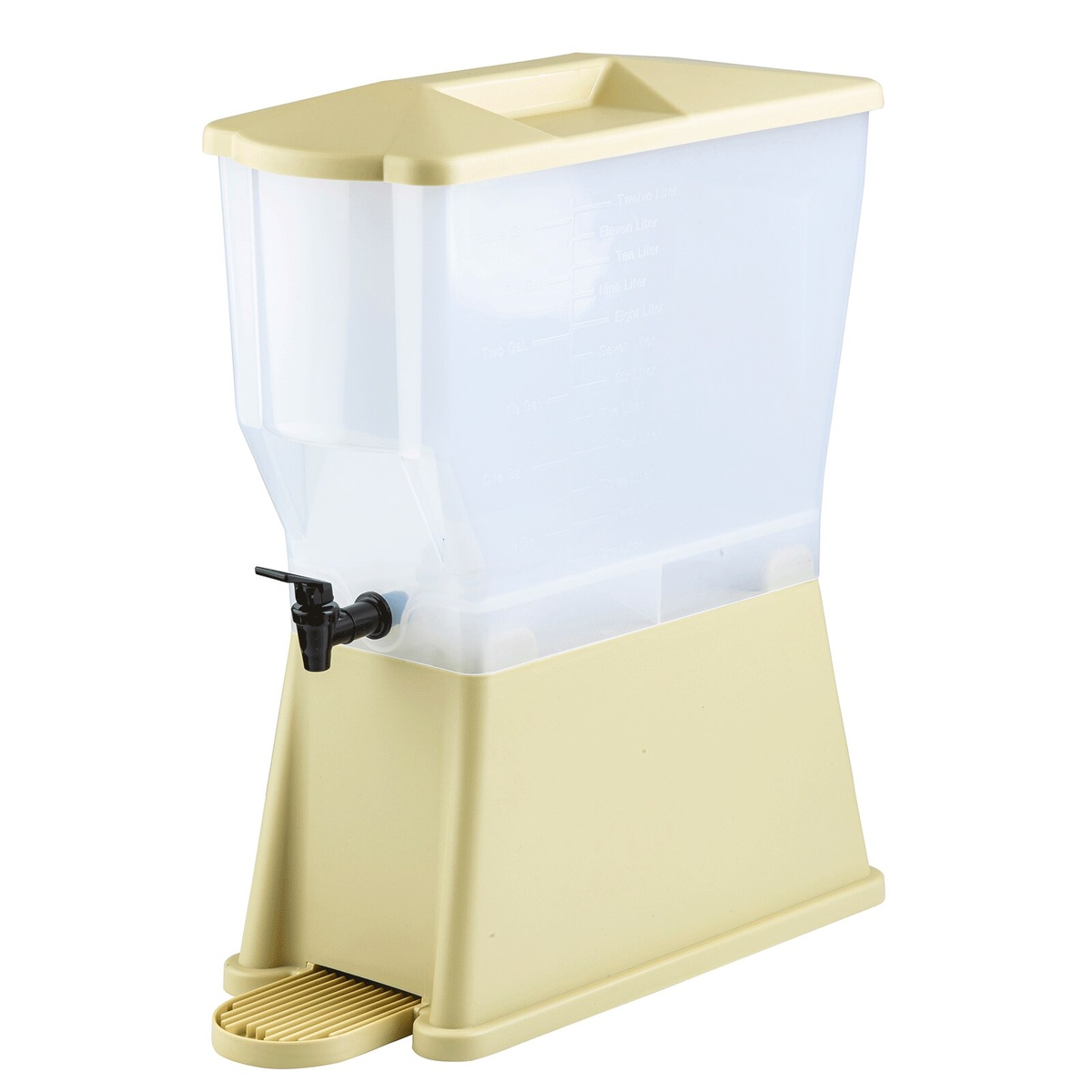 TableCraft 356DP 3-gallon almond slimline beverage dispenser with clear reservoir and black Tomlinson faucet