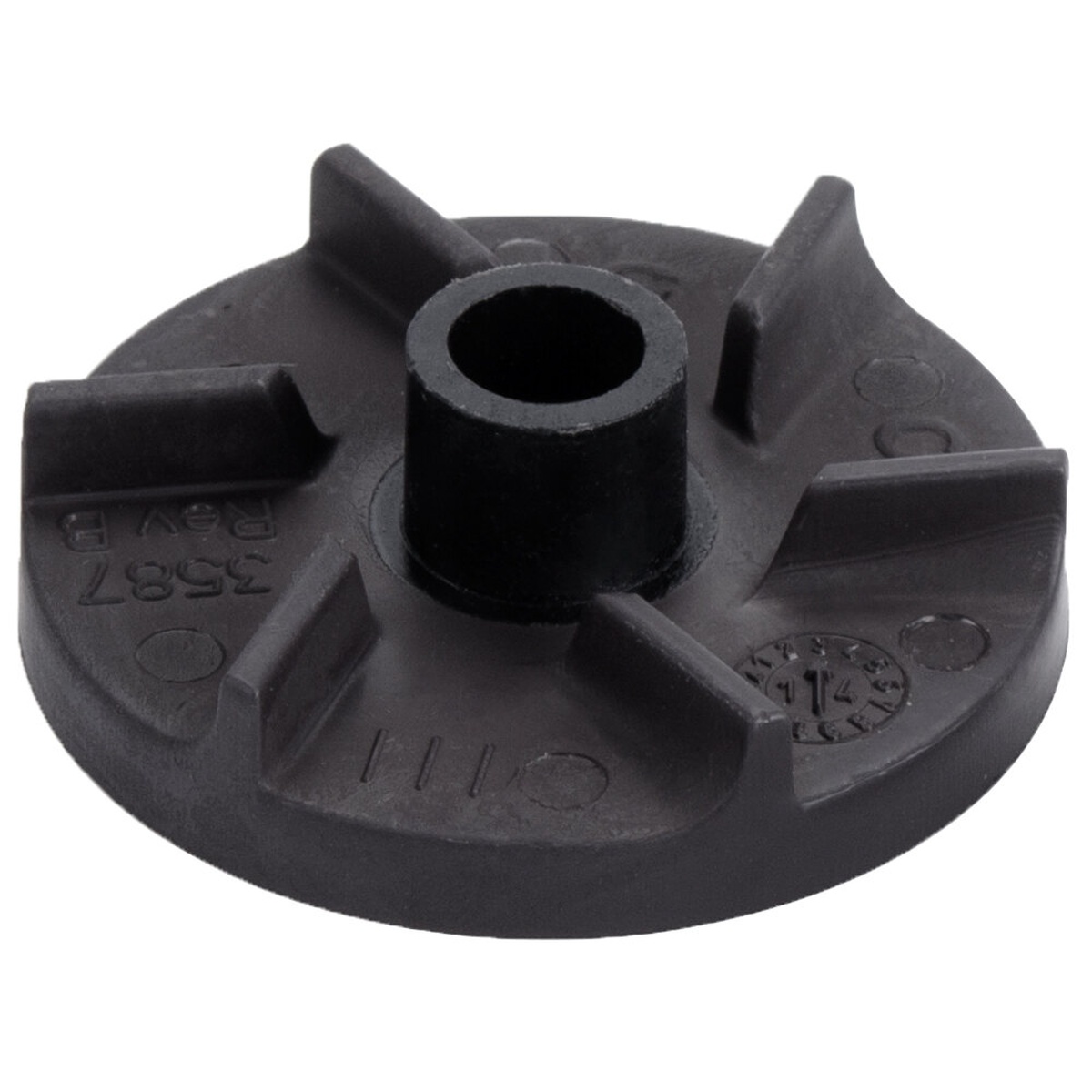 Crathco 3587 black MCX impeller angled side view showing fins and center hub