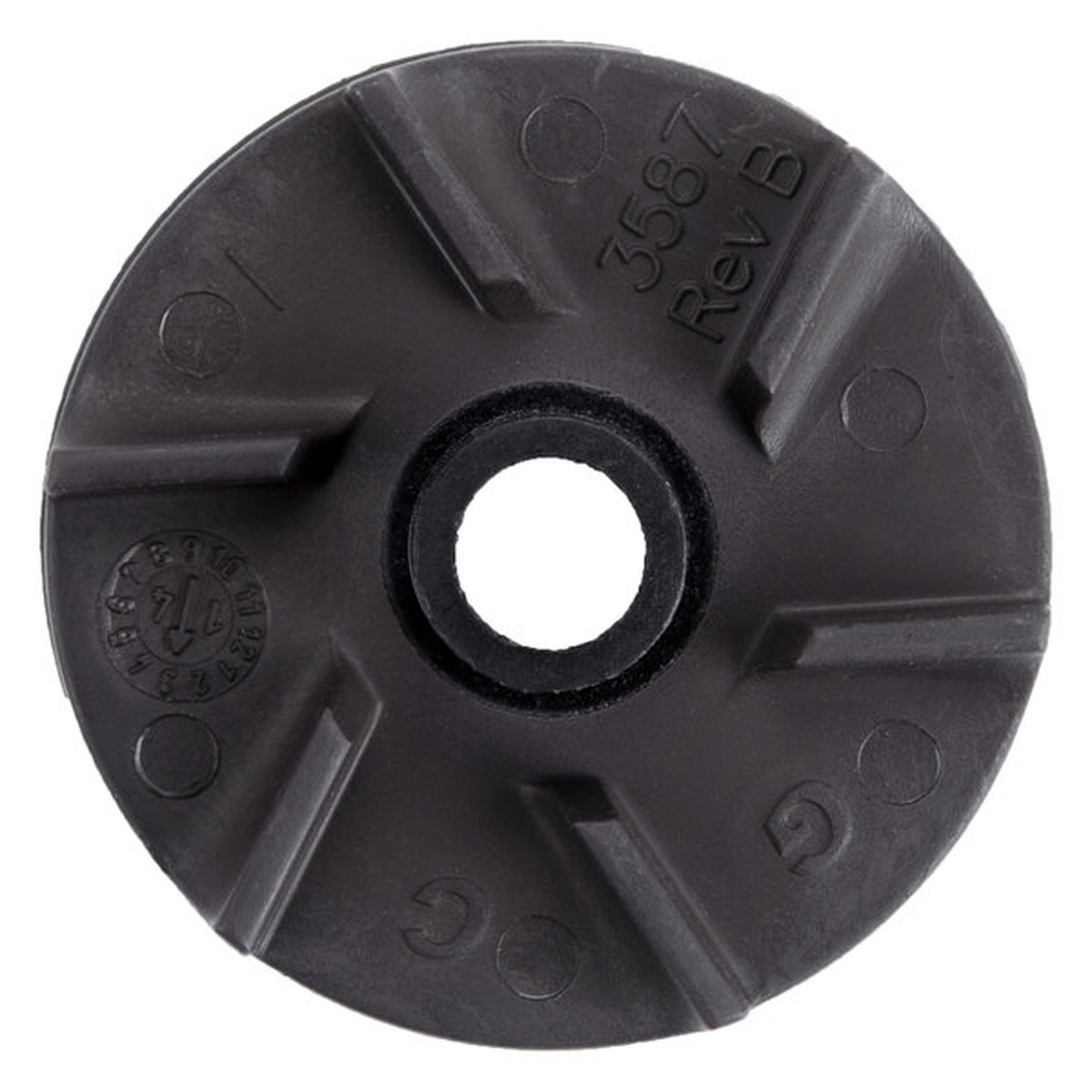 Crathco 3587 black MCX impeller top-down view showing part number 3587 Rev B molded into surface