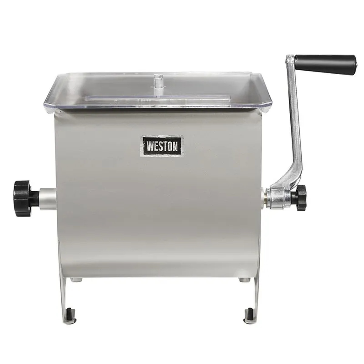 Manual stainless steel meat mixer with clear lid and hand crank