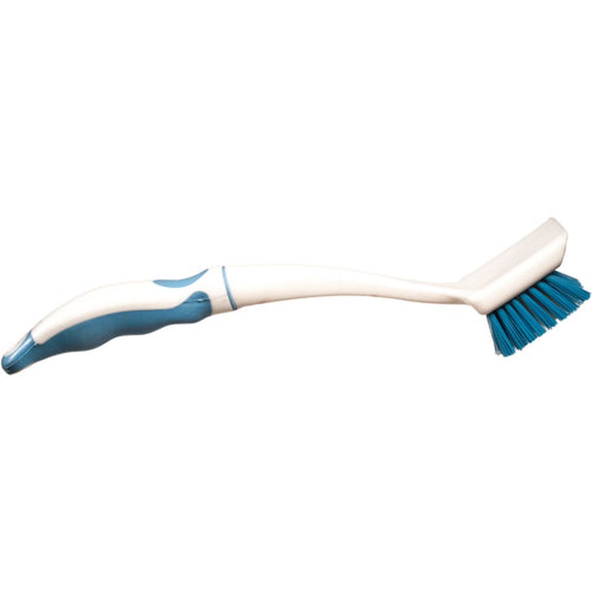 Carlisle Sparta angled dish and sink brush with blue polyester bristles and white ergonomic handle