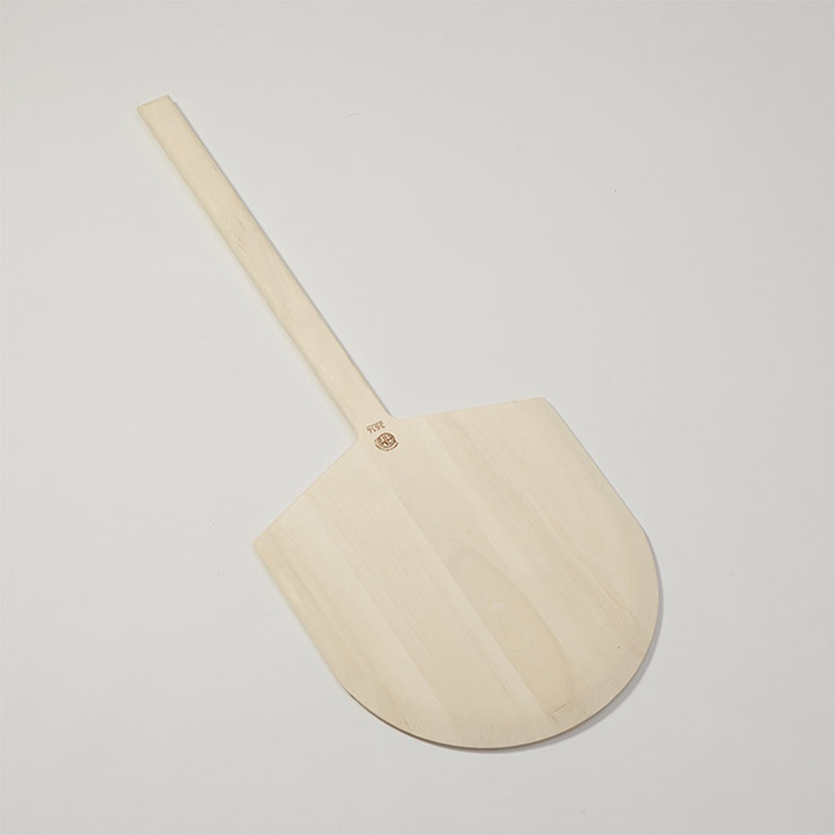 American Metalcraft 3614 wooden pizza peel with long handle and rounded rectangular blade on white background