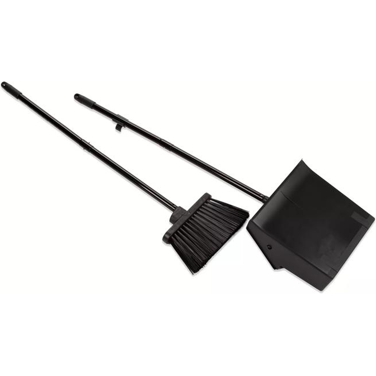 Sparta Duo-Pan dustpan and broom set laid flat showing flared broom head and wide pan, black
