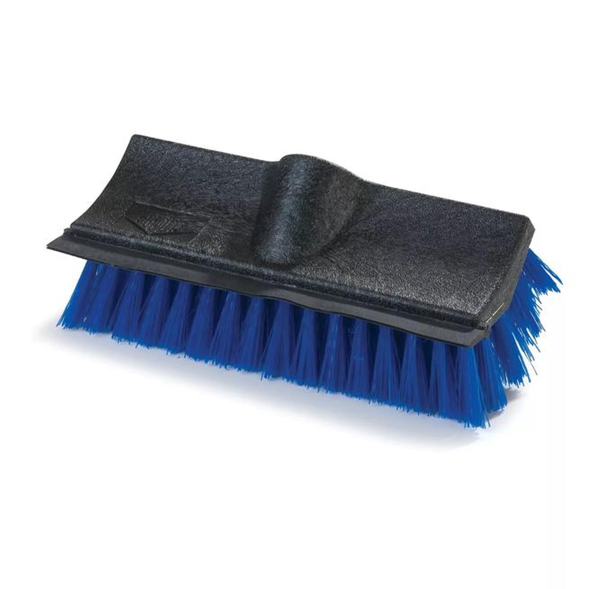 Flo-Pac Dual Surface floor scrub brush head with blue polypropylene bristles and black block, side view