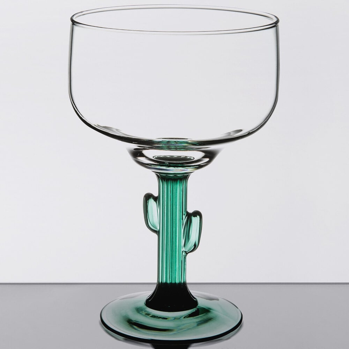 Libbey 3620JS 16 oz cactus margarita glass with juniper-colored cactus stem and crystal-clear bowl