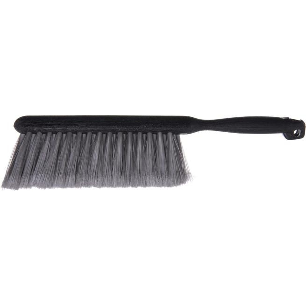 Flo-Pac gray counter brush front-facing view showing dense gray polypropylene bristles and black handle with hang hole