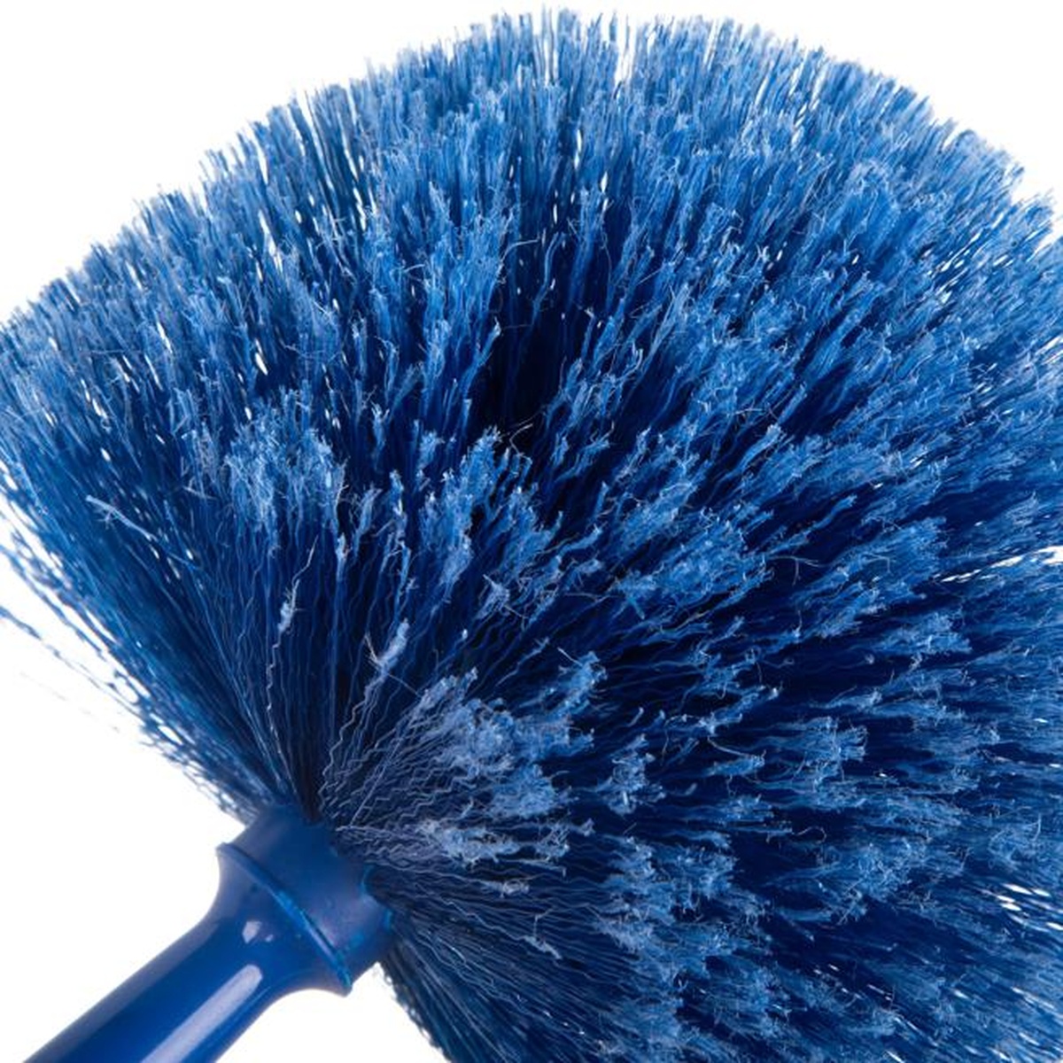 Close-up of blue round duster bristle area showing density and flagged PVC construction