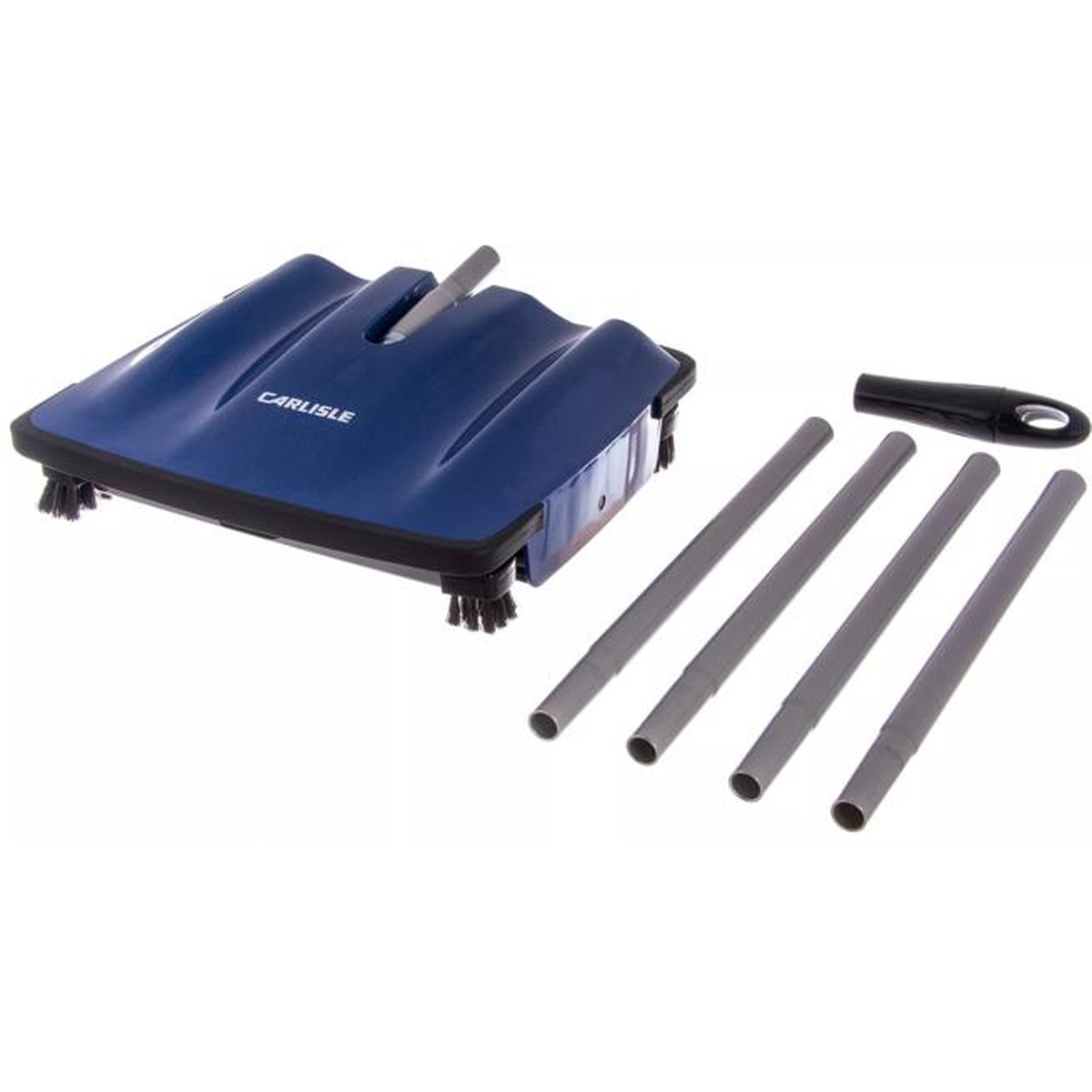 Carlisle Duo-Sweeper head with disassembled handle pole sections and ergonomic grip laid out separately