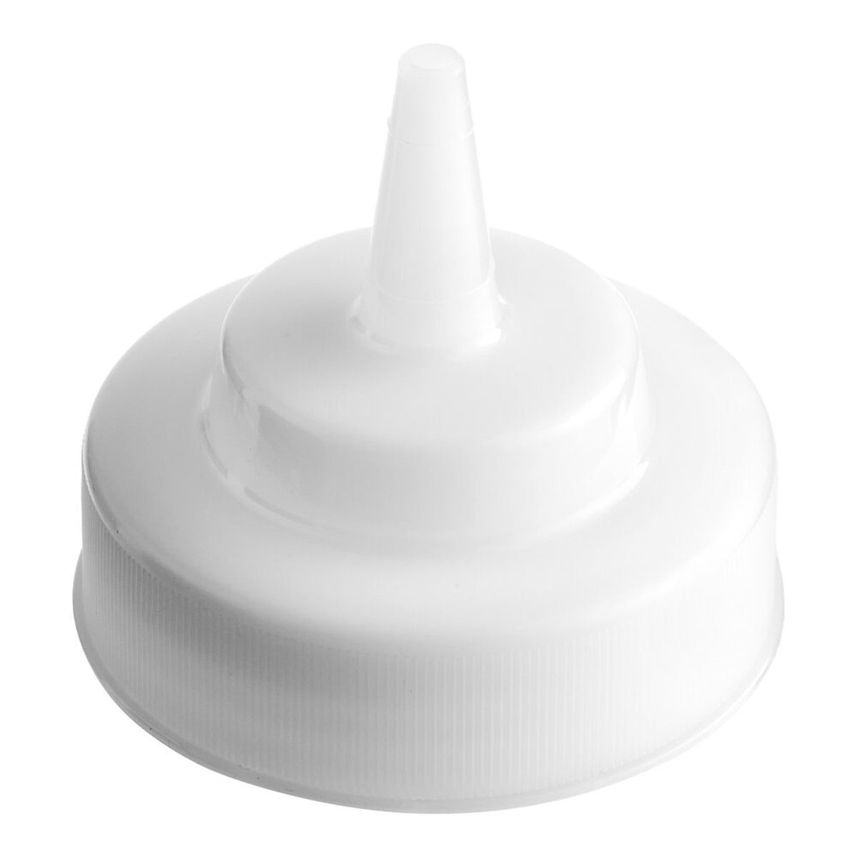 TableCraft 363TC natural white wide cone tip cap for 63mm WideMouth squeeze bottles, viewed from above at an angle