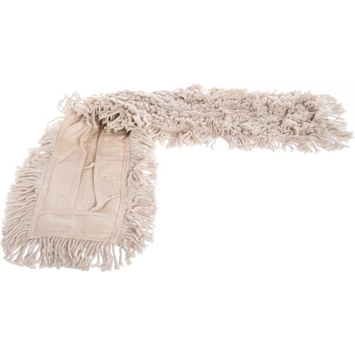 Natural cotton dust mop head folded showing pre-shrunk canvas backing and tie back detail