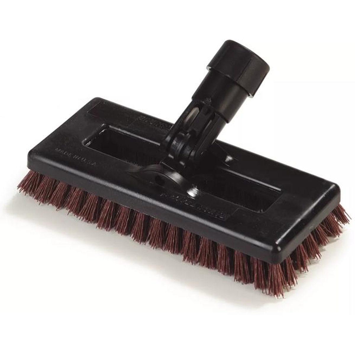 Side-angle view of Swivel Scrub Power Scrub showing full brush profile with rust bristles and black block
