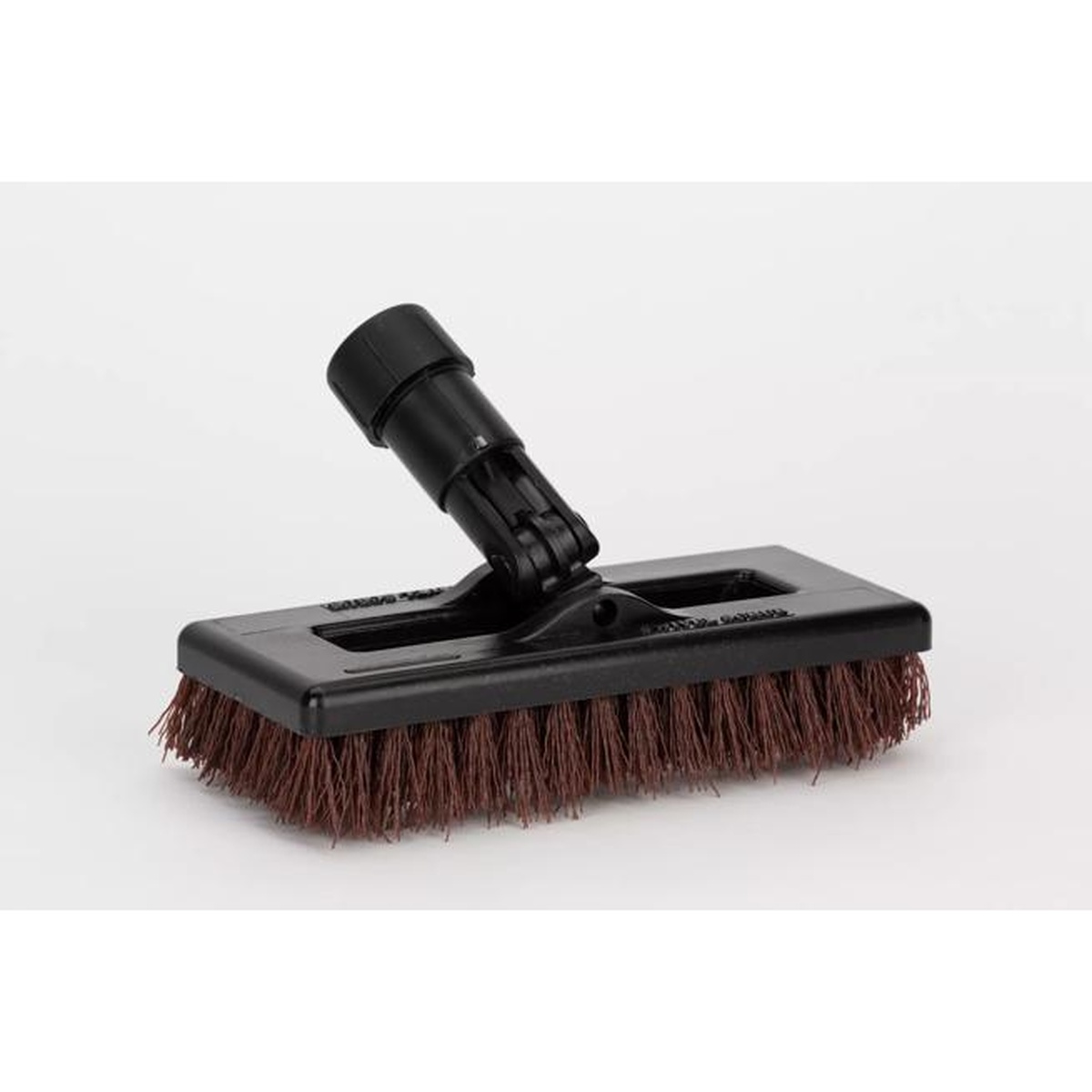 Angled view of Swivel Scrub Power Scrub brush showing rust bristles and swivel handle connection