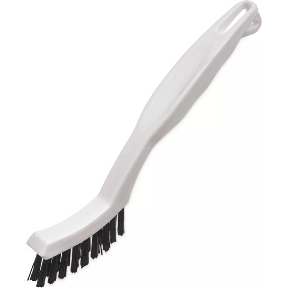 Flo-Pac grout brush full-length profile view showing angled handle and black nylon bristle head