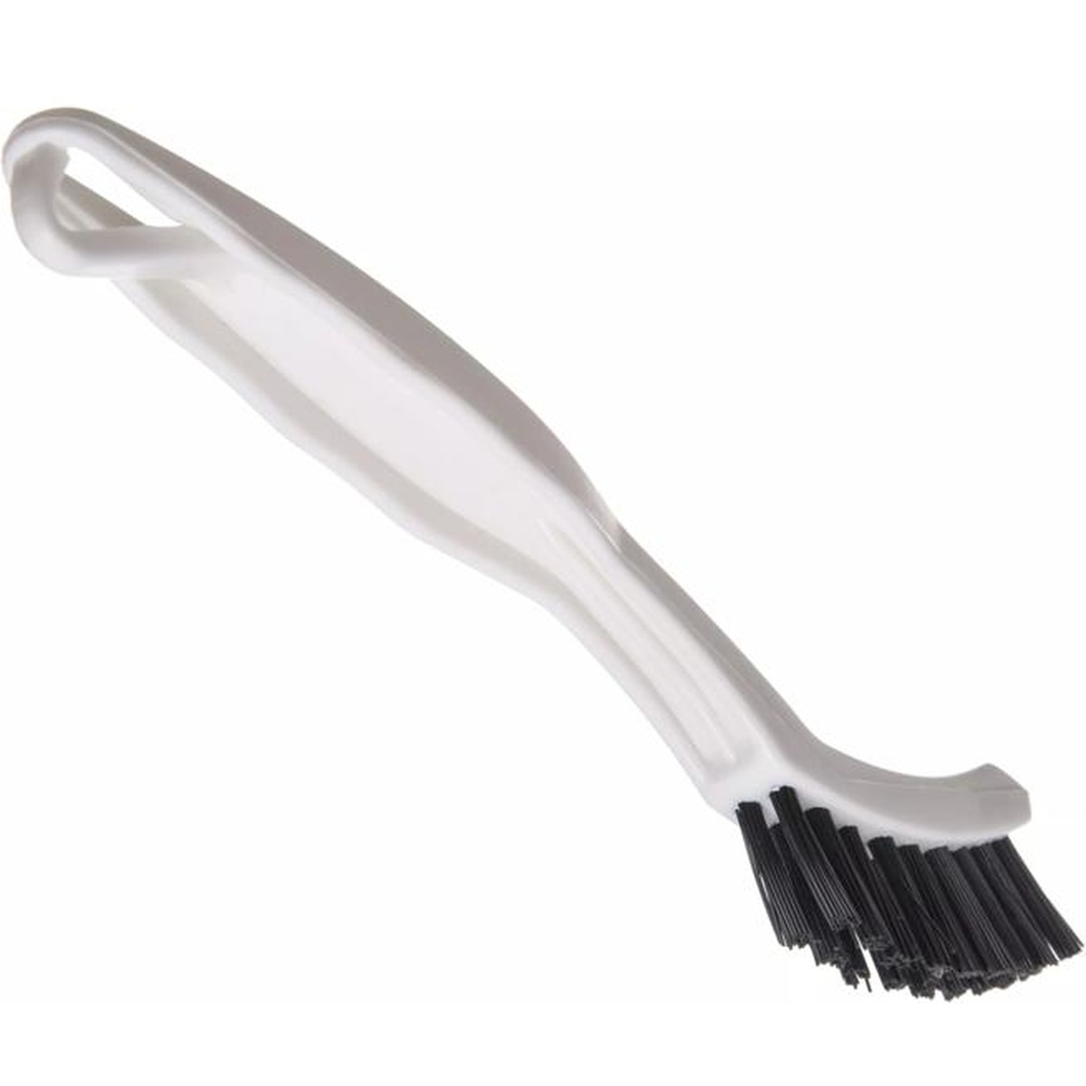 Flo-Pac grout brush full view with white handle and black bristle head on white background
