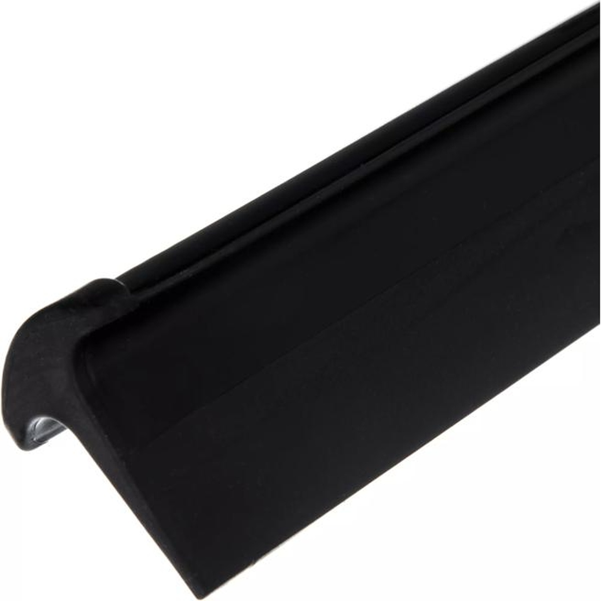 Close-up of the Sparta squeegee blade tip and polypropylene frame corner showing all-plastic no-rust construction