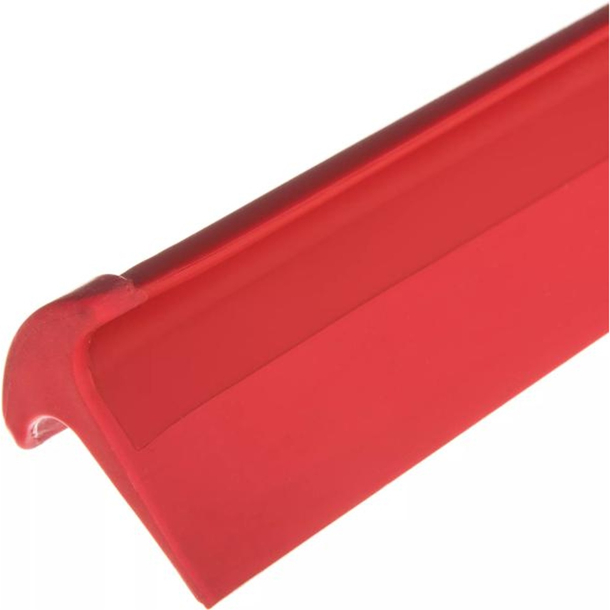 Close-up of red polypropylene frame corner and blade edge on Sparta squeegee