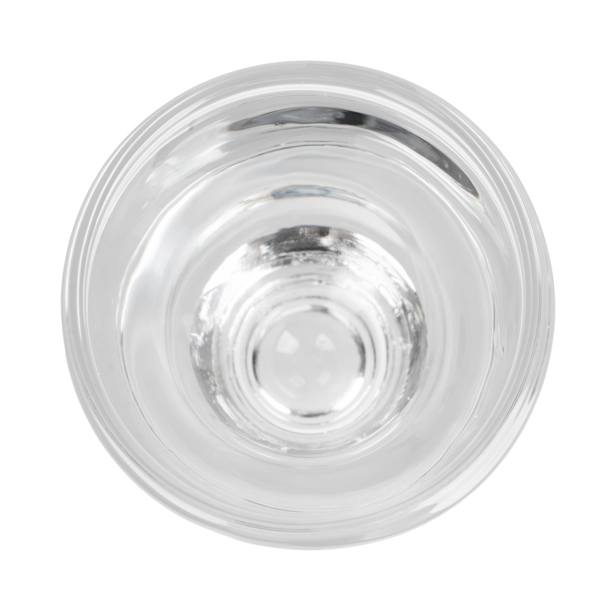 Anchor Hocking 3668U shot glass viewed from above showing thick sham rim and tapered interior bowl