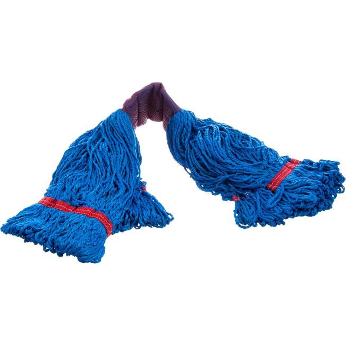 Blue loop end microfiber mop head spread open showing full yarn coverage and dual looped ends
