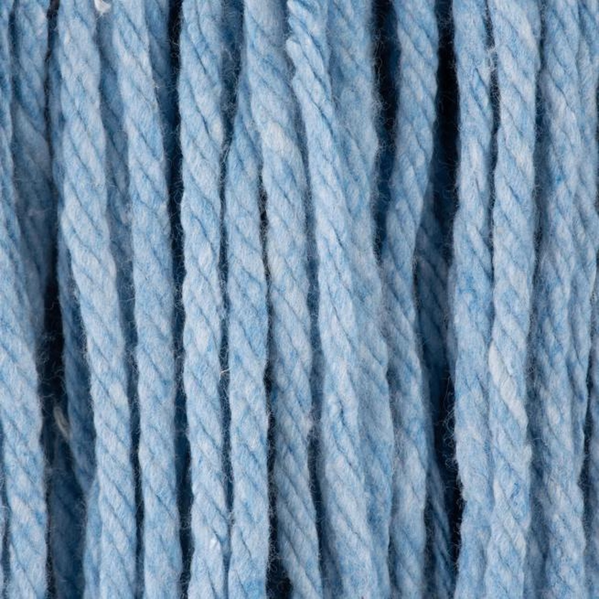 Close-up of blue 4-ply synthetic cotton blended mop yarn texture