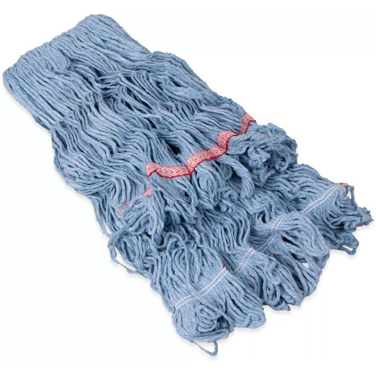 Flo-Pac large blue looped-end mop head with red band, lying flat on white background