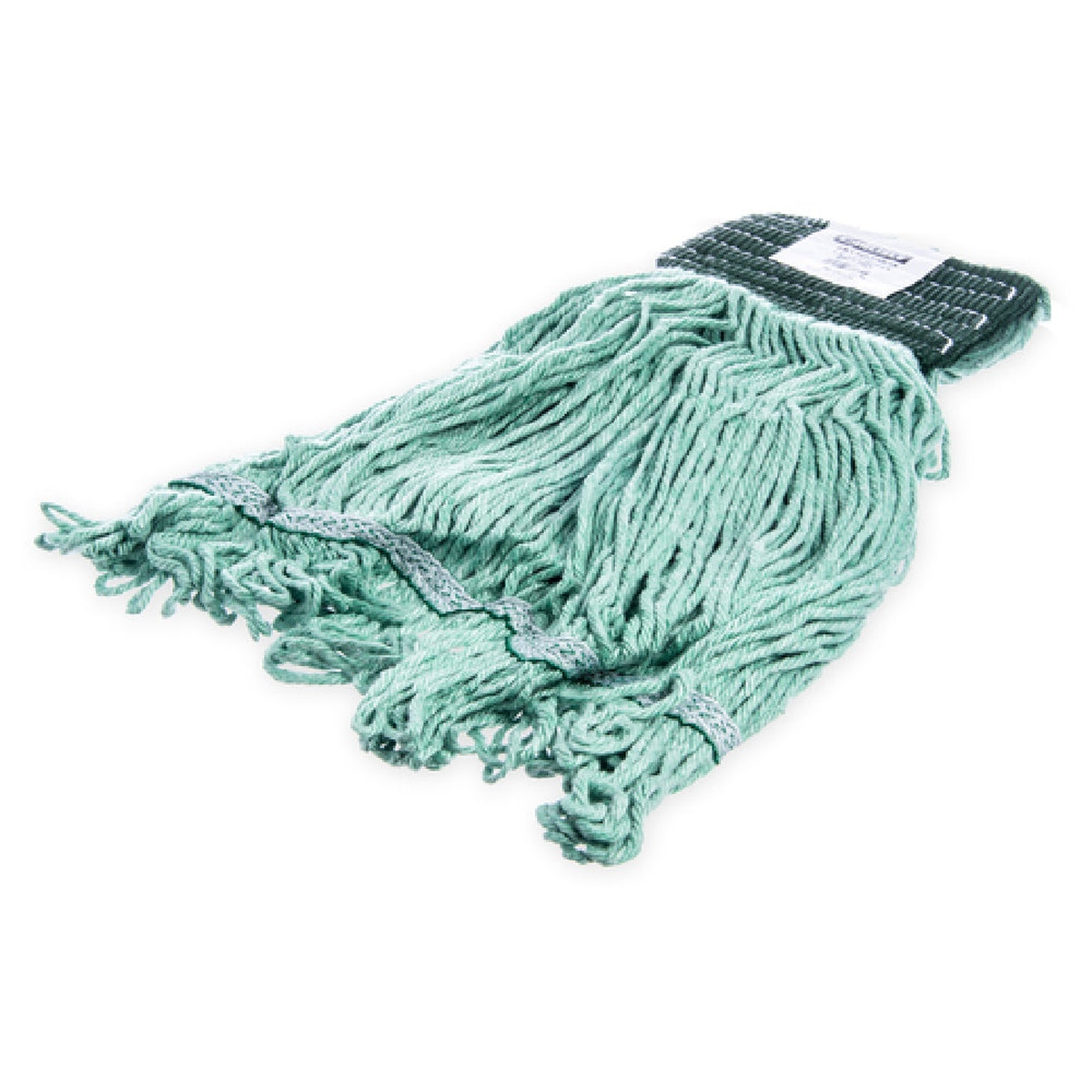Flo-Pac medium green looped-end mop head with green vinyl-coated band, 4-ply cotton/synthetic blend yarn