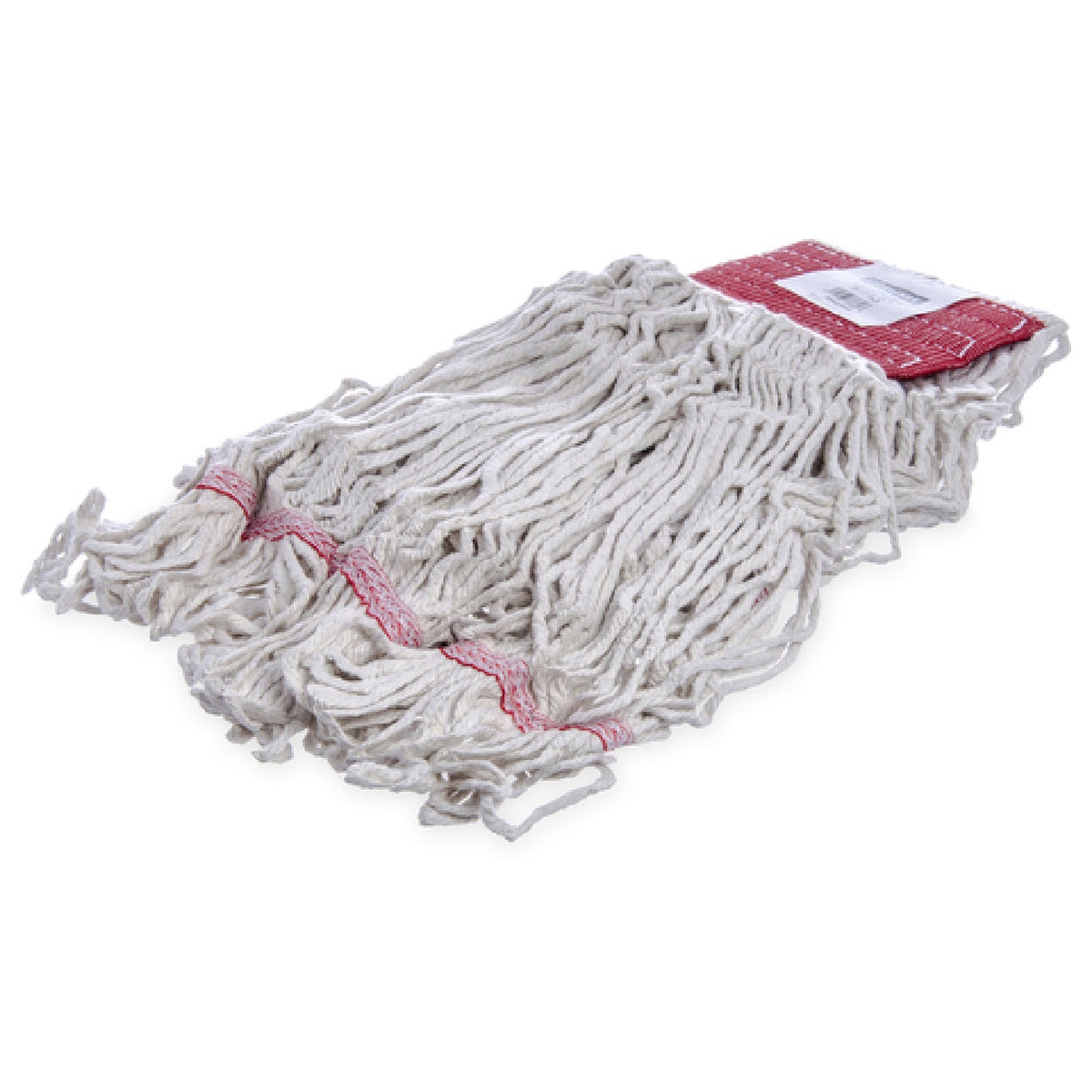 Flo-Pac large looped-end white cotton wet mop head with red vinyl-coated headband
