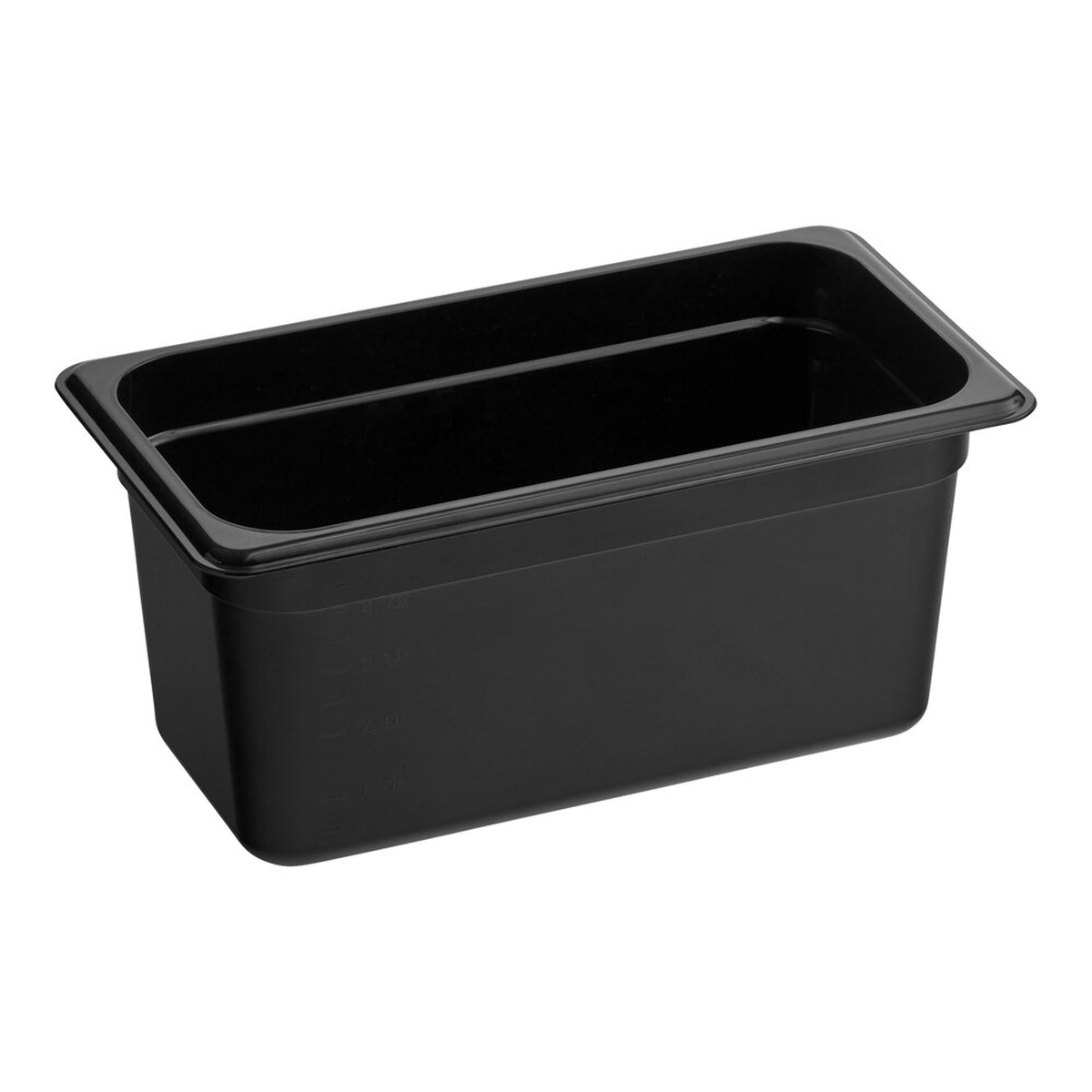Cambro 36CW110 black polycarbonate 1/3 size food pan, 6-inch deep, shown on white background