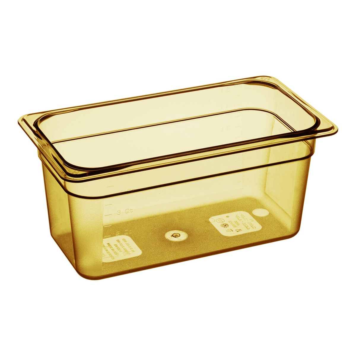 Cambro 36HP150 amber high heat 1/3 size food pan, 6 inches deep, on white background