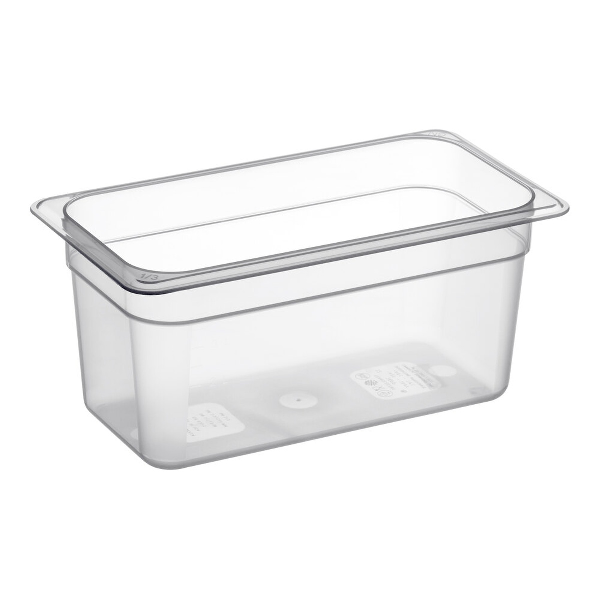Cambro 36PP190 1/3 size translucent polypropylene food pan, 6 inches deep, on white background