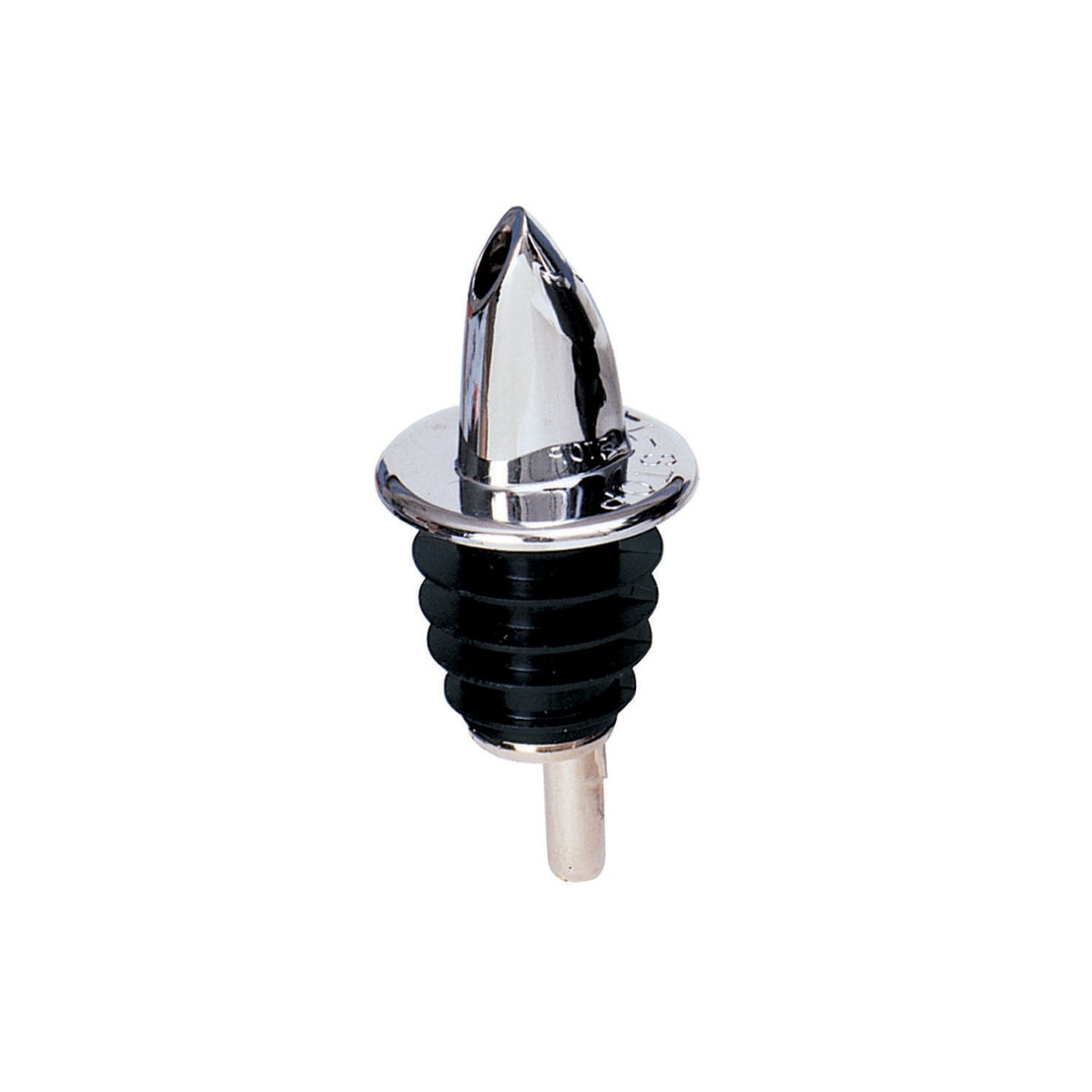 Spill-Stop 370-00 chrome plastic free-flow liquor pourer with black poly-kork and metal spout
