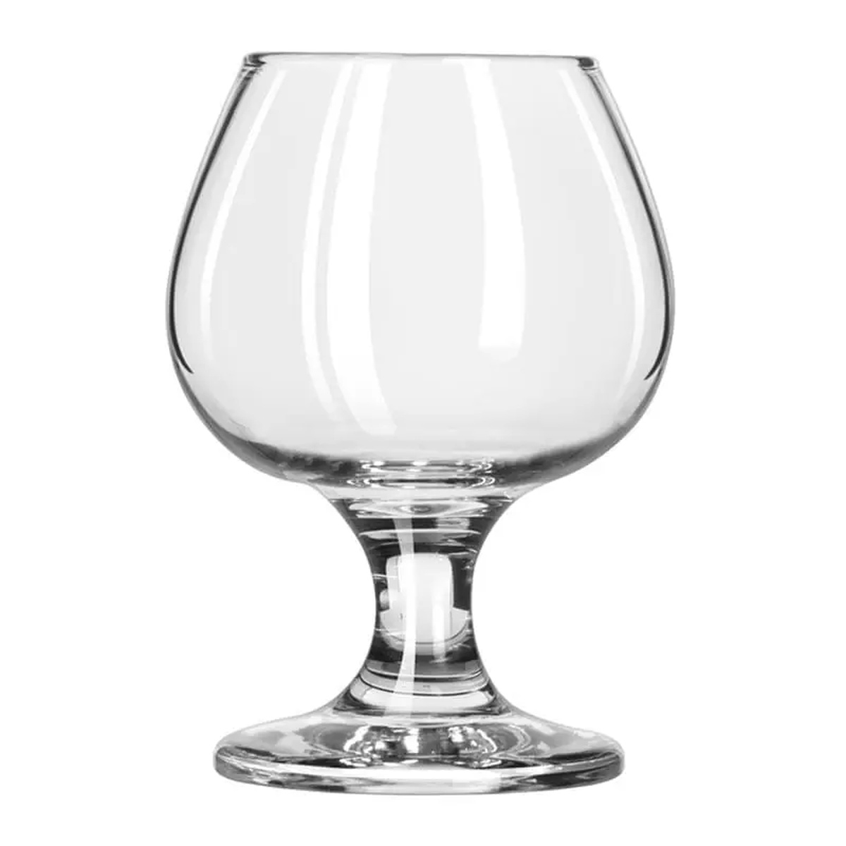 Libbey 3702 Embassy clear brandy glass with rounded bowl, short stem, and footed base