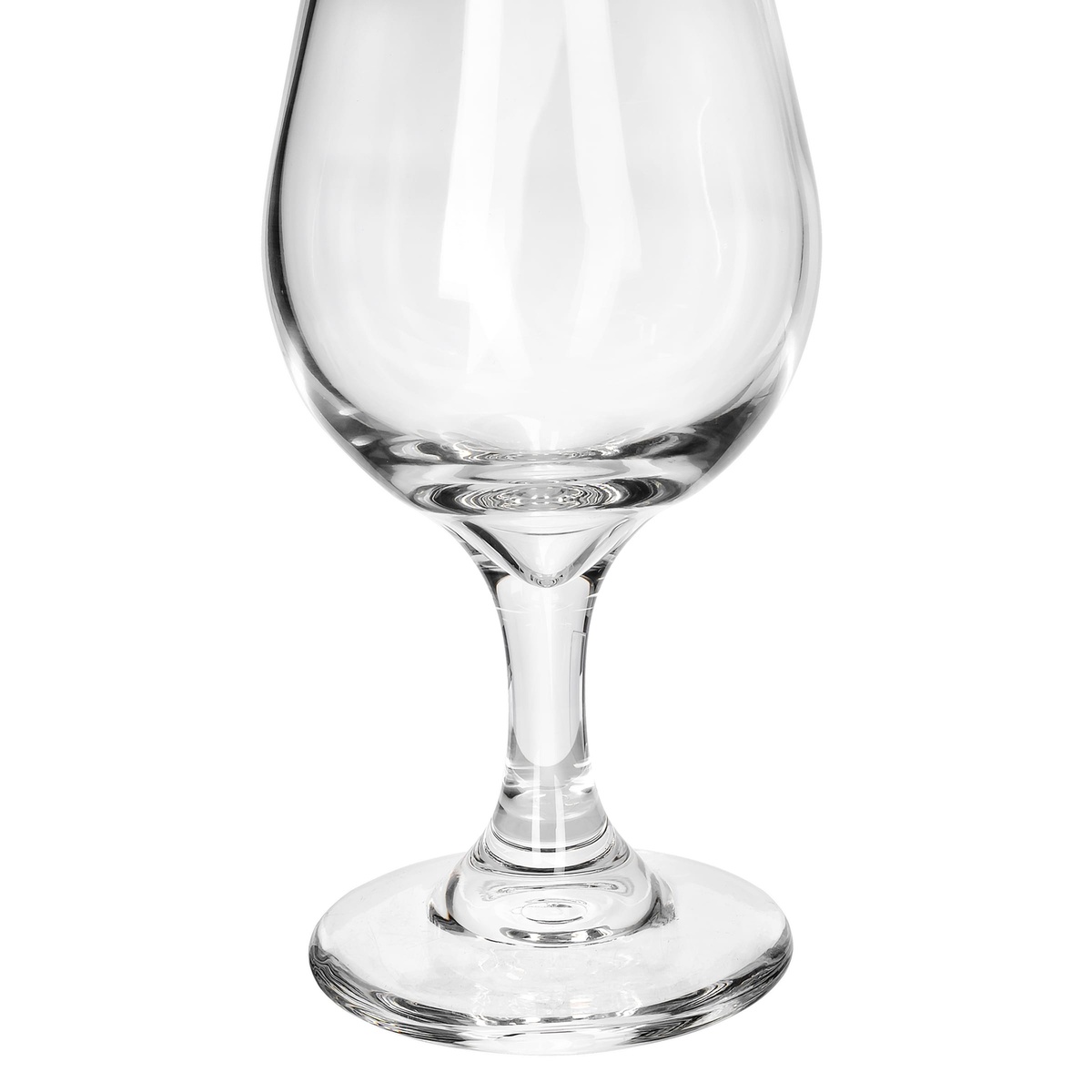 Close-up of Libbey 3715 Poco Grande glass stem and base showing chip-resistant Safedge foot