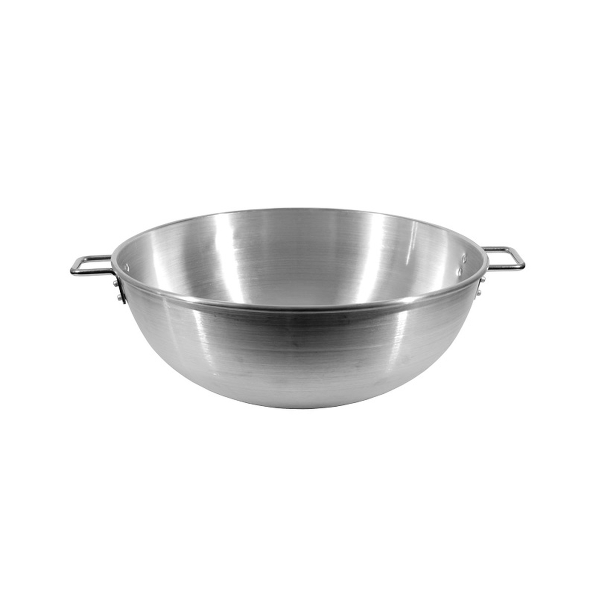Town Food Service 80 Qt. round bottom aluminum stockpot with riveted plated steel handles on a white background