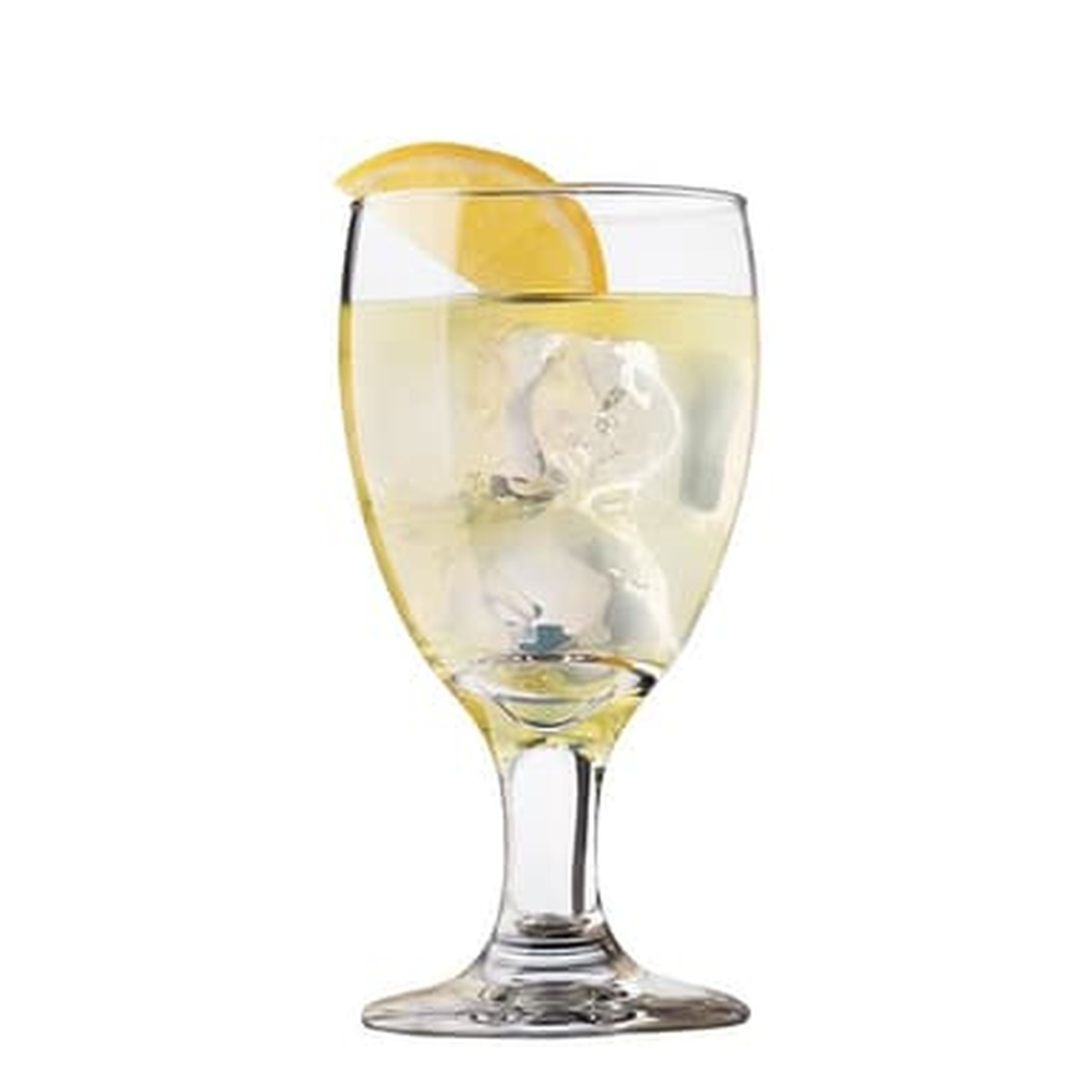Libbey Embassy Banquet Goblet filled with iced water and lemon slice