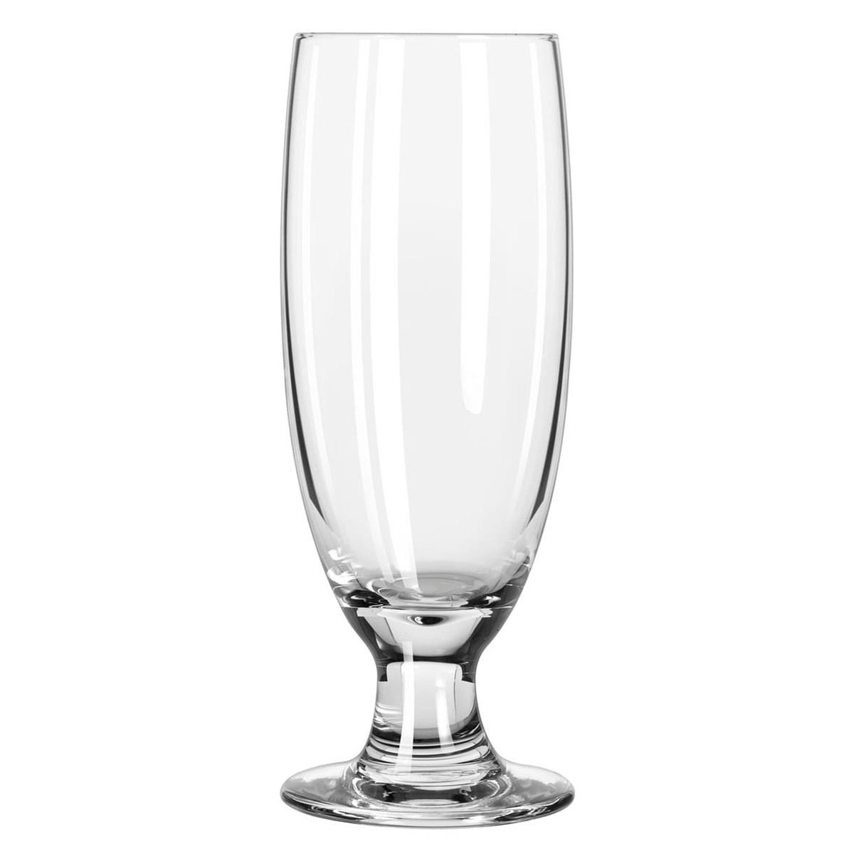 Libbey Embassy 3725 12 oz. stemmed beer glass with wide stem base, clear glass, on white background