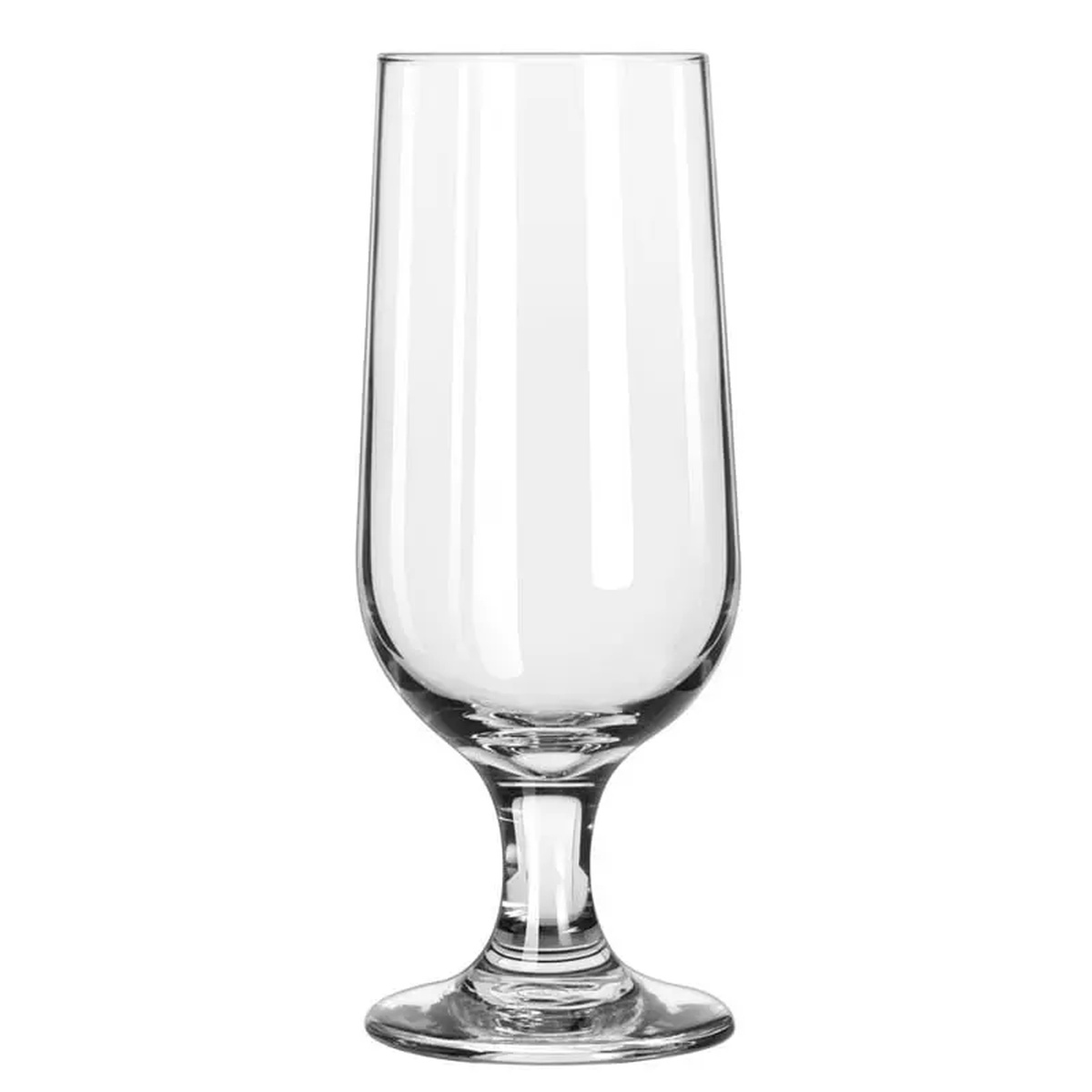 Libbey Embassy 3728 clear stemmed 12 oz beer glass on white background
