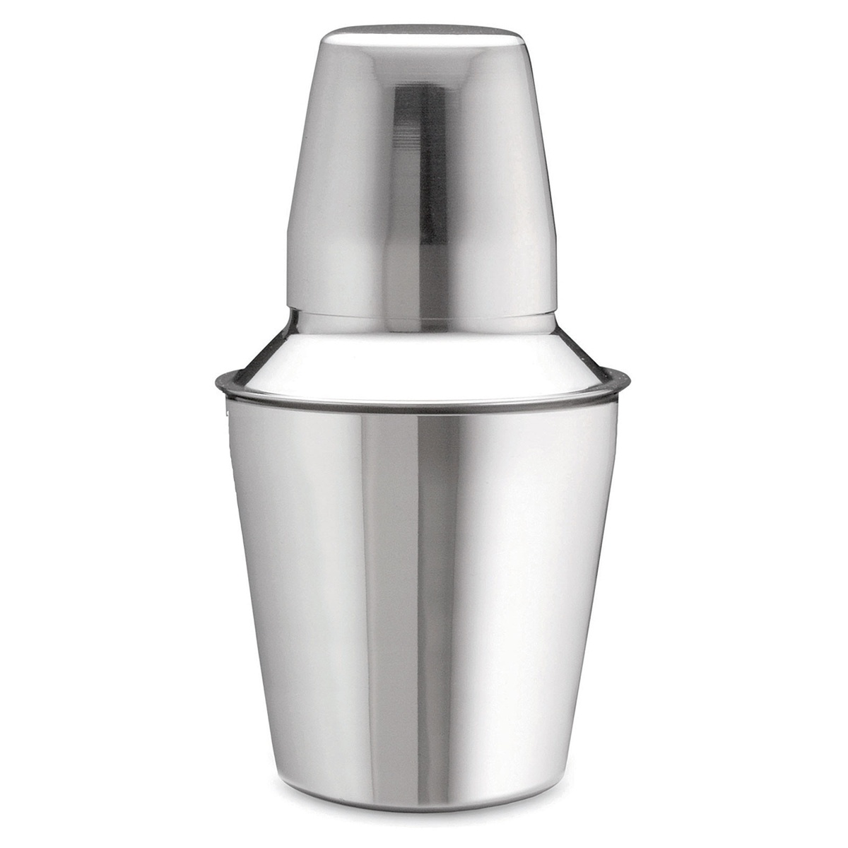 TableCraft 375 stainless steel 3-piece bar shaker assembled, front view on white background