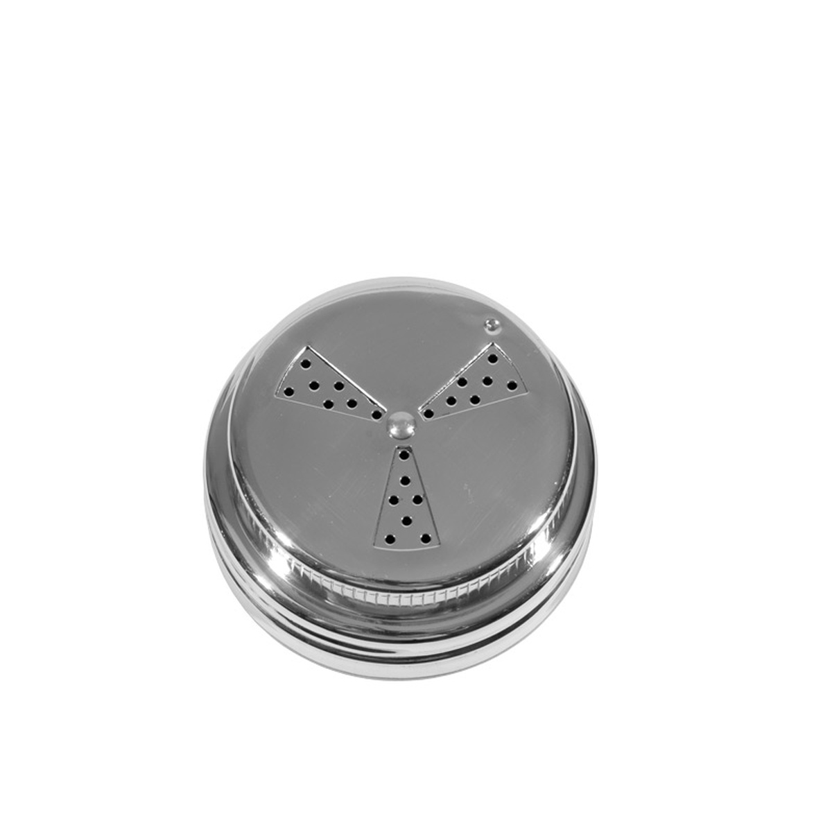 Top-down view of the adjustable dredge lid showing medium hole configuration for balanced dispensing