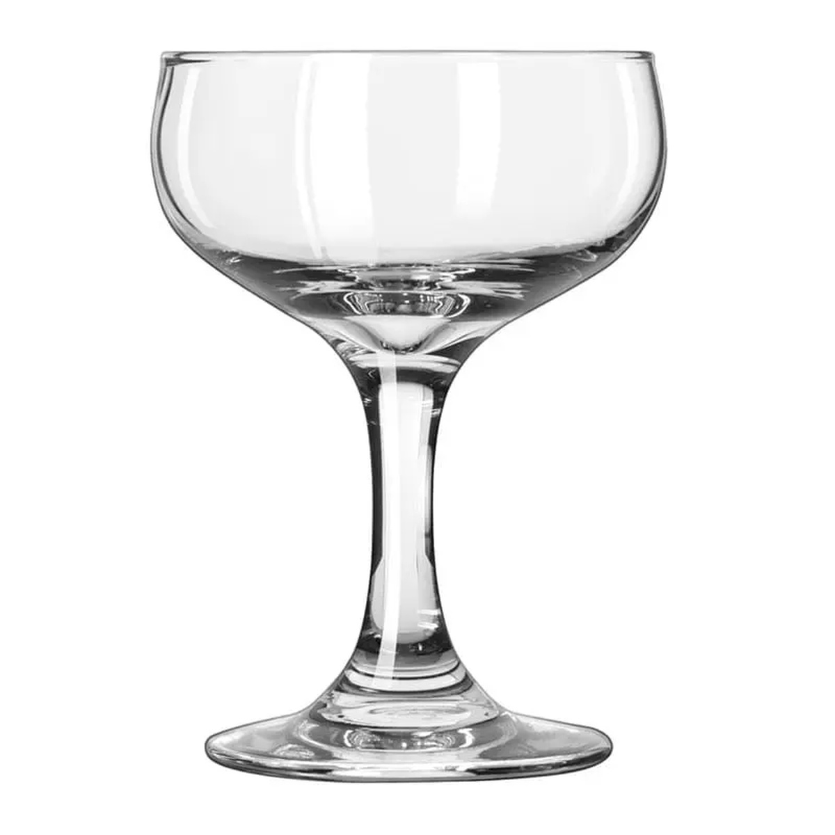 Libbey 3773 Embassy 5.5 oz clear glass champagne coupe with thick durable stem and wide round bowl