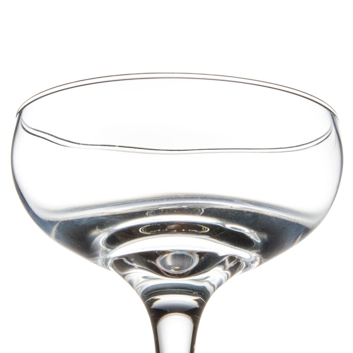 Close-up of the wide bowl and chip-resistant rim of the Libbey 3777 Embassy coupe glass