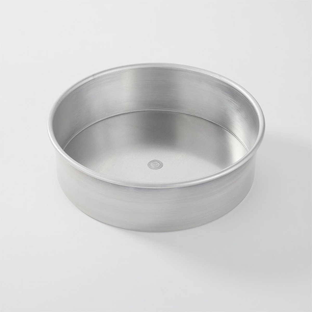 American Metalcraft 3810 round silver aluminum cake pan, 10-inch diameter with 3-inch straight sides, viewed from a slight overhead angle