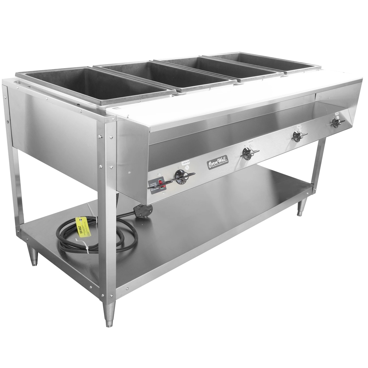 Vollrath ServeWell stainless steel four-well hot food table with undershelf