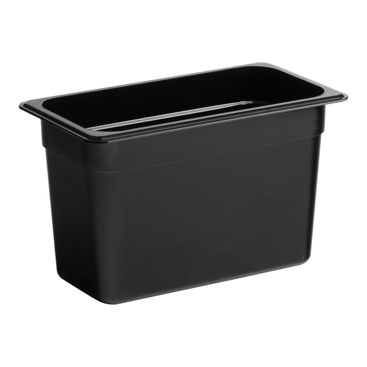 Cambro 38CW110 black polycarbonate 1/3-size food pan, 8 inches deep, shown on white background