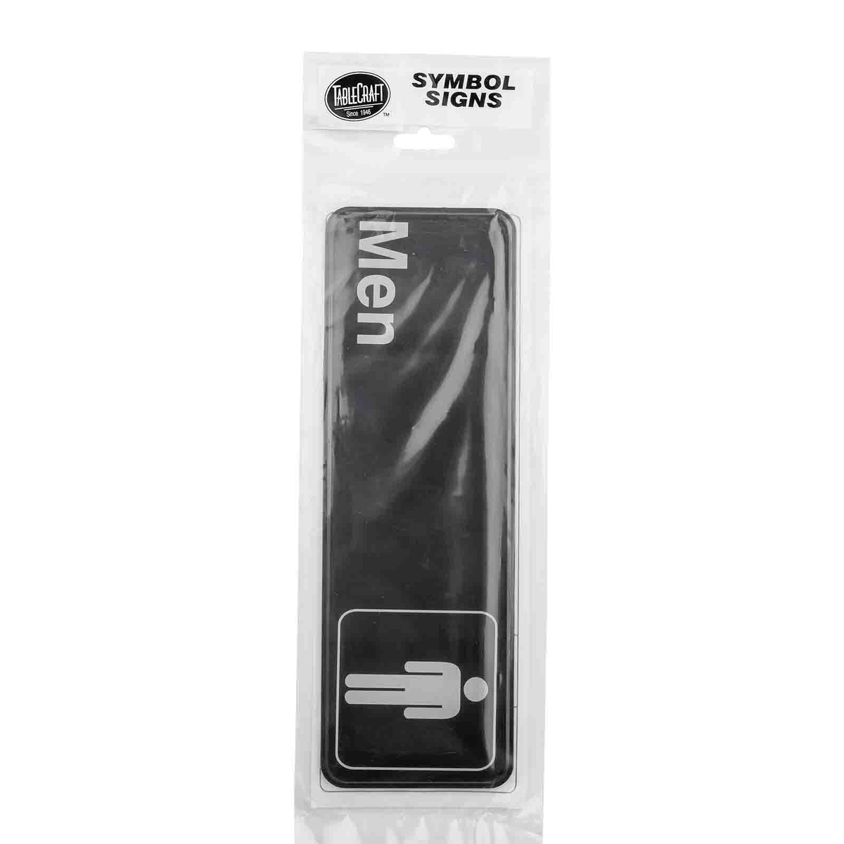 TableCraft Men Restroom Sign shown in retail packaging