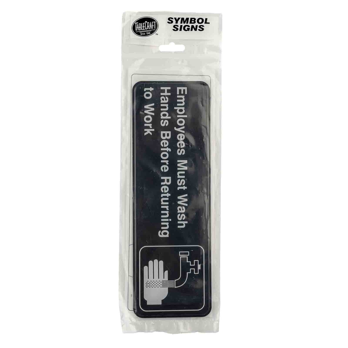 TableCraft 394530 hand washing sign shown vertically in its retail hang-sell packaging
